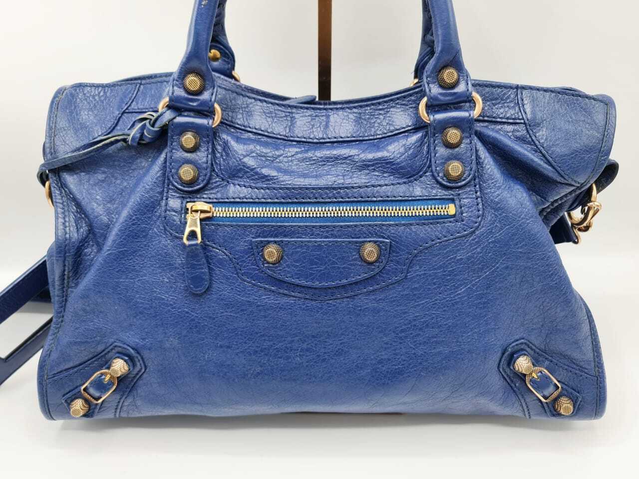 Balenciaga Blue Pebbled Leather Ville XXS Logo Crossbody Bag Yoogis Closet #43 Balenciaga Blue Pebbled Leather Ville XXS Logo Crossbody Bag Yoogis Closet